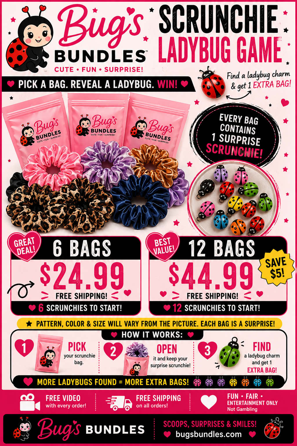 Bug's Bundles Scrunchie Ladybug Game flyer